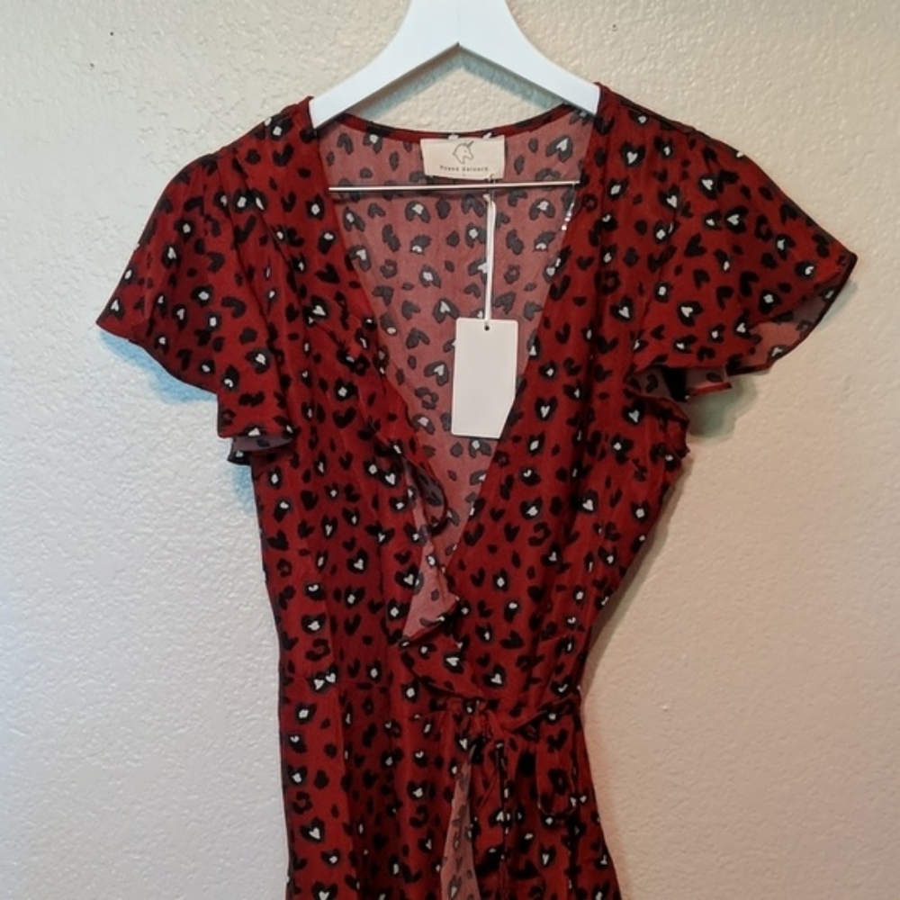 Red animal print wrap mini dress - Picture 3 of 7
